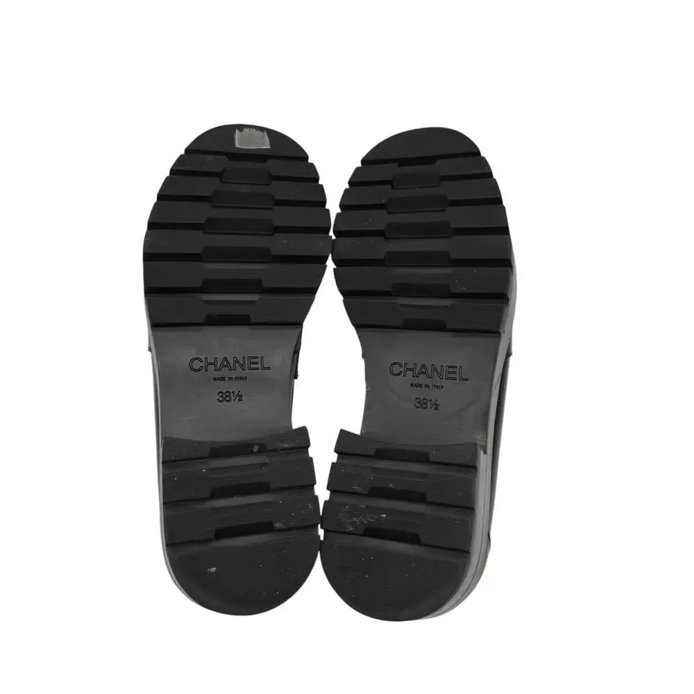 CHANEL Calfskin Metal‎ CC Loafers Black Women’s Size 38.5 - Picture 8 of 11